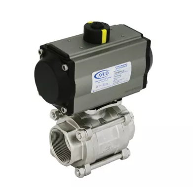 1-1/2″ AVCO 500 Industrial Ball Valve, 3 Piece, 316 Stainless Steel Body, NPT, with Double Acting Pneumatic Actuator