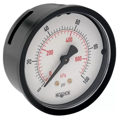 2-1/2" NOSHOK 100 Series, Pressure Gauge, Back Connection, ABS Case, 0 to 300 psi
