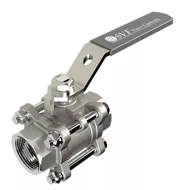 2" SVF Flow Control 30CS Series, 3-Piece, Carbon Steel Ball Valve, Full Port, RTFE Seat, Threaded, 1000 WOG