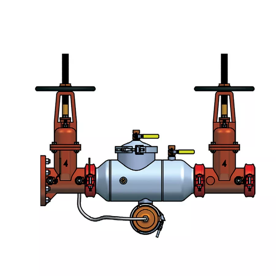 Apollo™ 4ALF20A07 RPLF4A Standard Principle Backflow Preventer, 4 in Nominal, Outside Stem and Yoke Flanged x Outside Stem and Yoke Groove End Style, Bronze Body, Reduced Pressure, Domestic