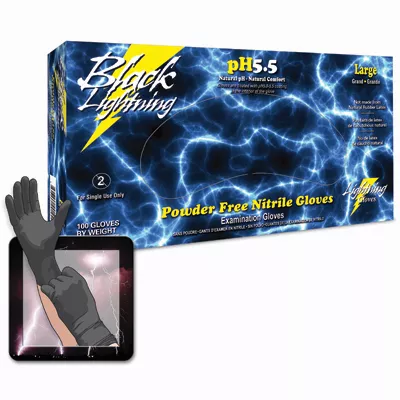 Atlantic Safety BL-M | Black Lightning Powder-Free Nitrile Gloves, Medium, Box of 100