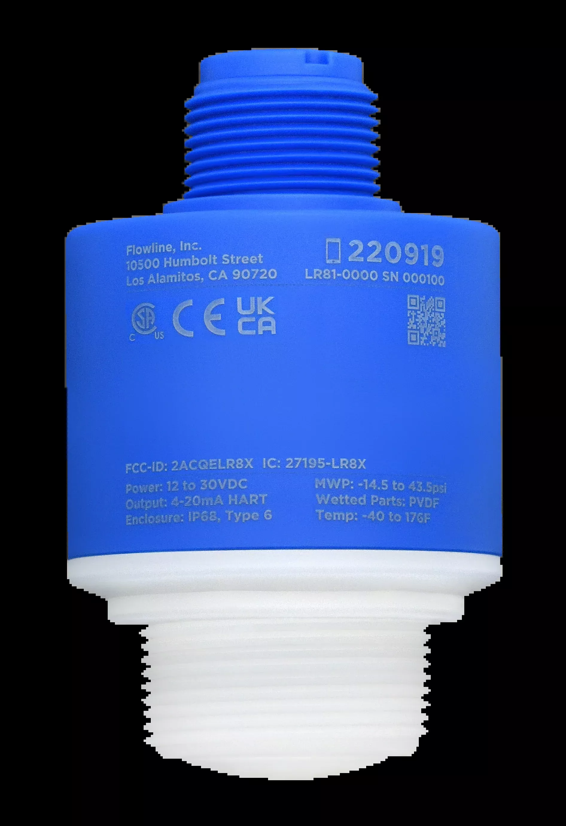 EchoBeam LR80 Series 80GHz Radar Liquid and Solids Level Sensor with Vertical Cable, 1-1/2" NPT Process Mount and 4-20 mA Signal Output
