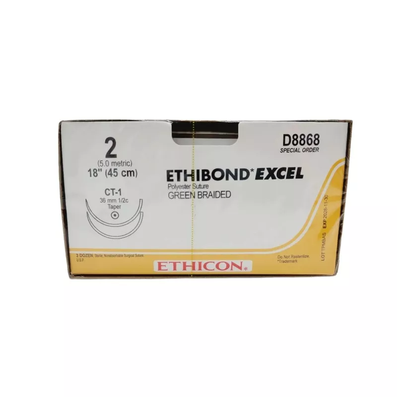 Ethicon D8868 2 ETHIBOND GREEN 1X18" CT-1 DOUBLE ARMED, Box of 36