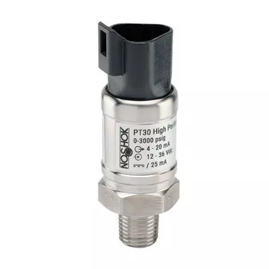 NOSHOK PT30 Series High Performance Fixed Range Pressure Transmitter PT30-300PSIG-1-2-50-8, 0 to 300psig, 0 Vdc to 5 Vdc, 3-wire, 7/16-20 male SAE - 4 (J1926-2), DIN form A