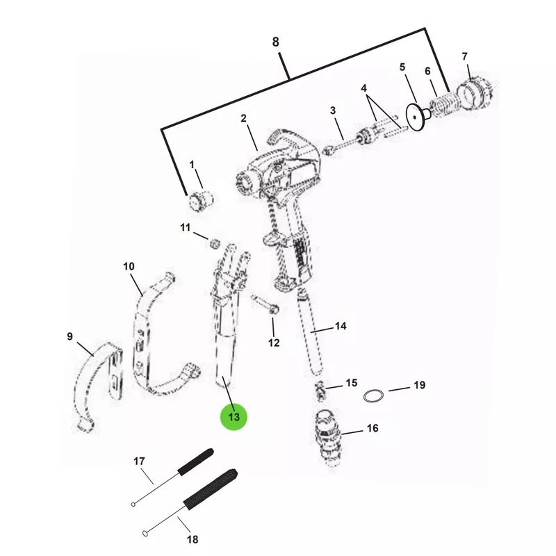 TriTech 500-225 Trigger Assembly, 4-Finger, T420/T750