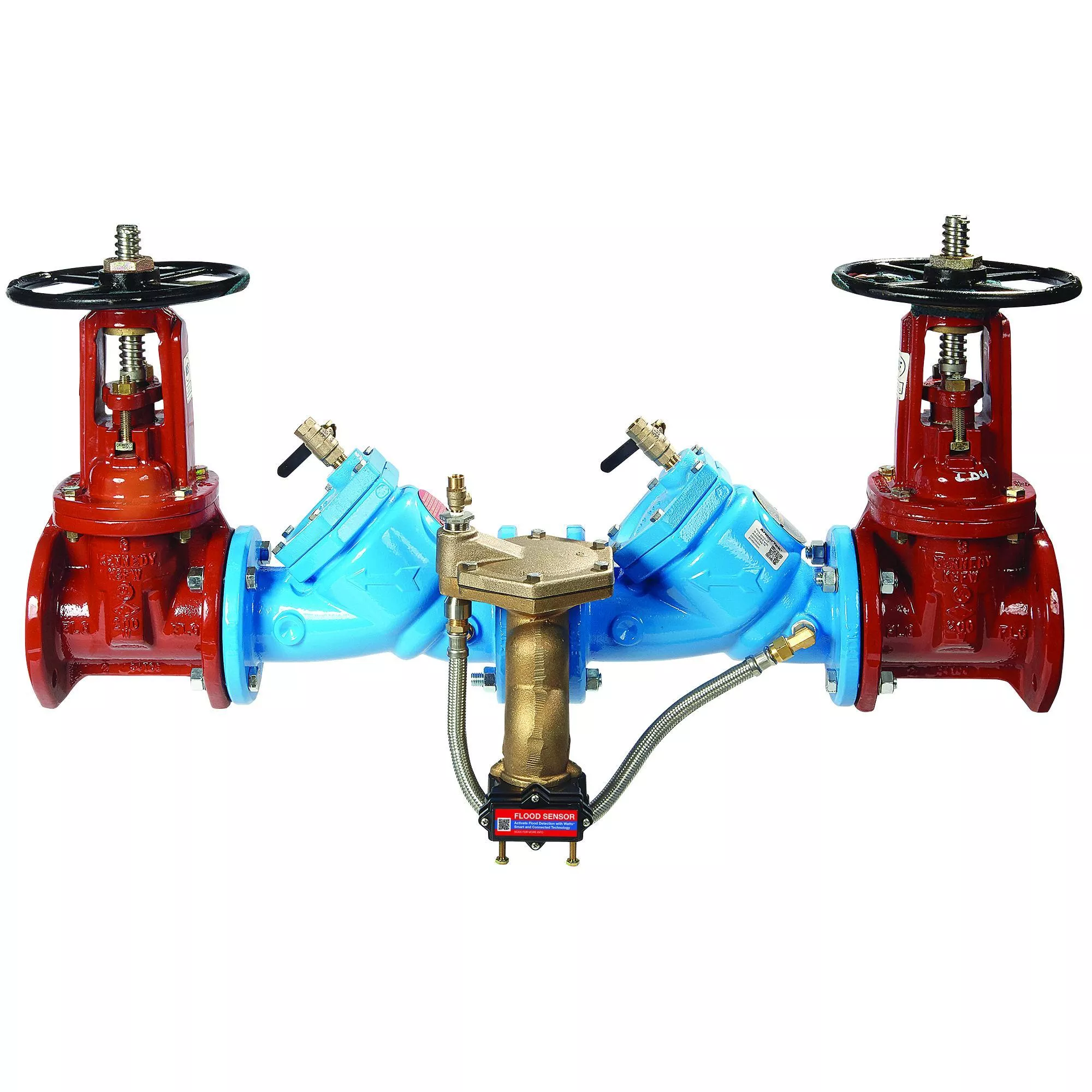 WATTS 88009313 LF909-FS Large Inline Pattern Backflow Preventer With Integrated Flood Sensor, 3 in Nominal, Flanged End Style, Outside Stem and Yoke Resilient Seated Gate Valve, Cast Iron Body, Reduced Pressure Zone, Domestic