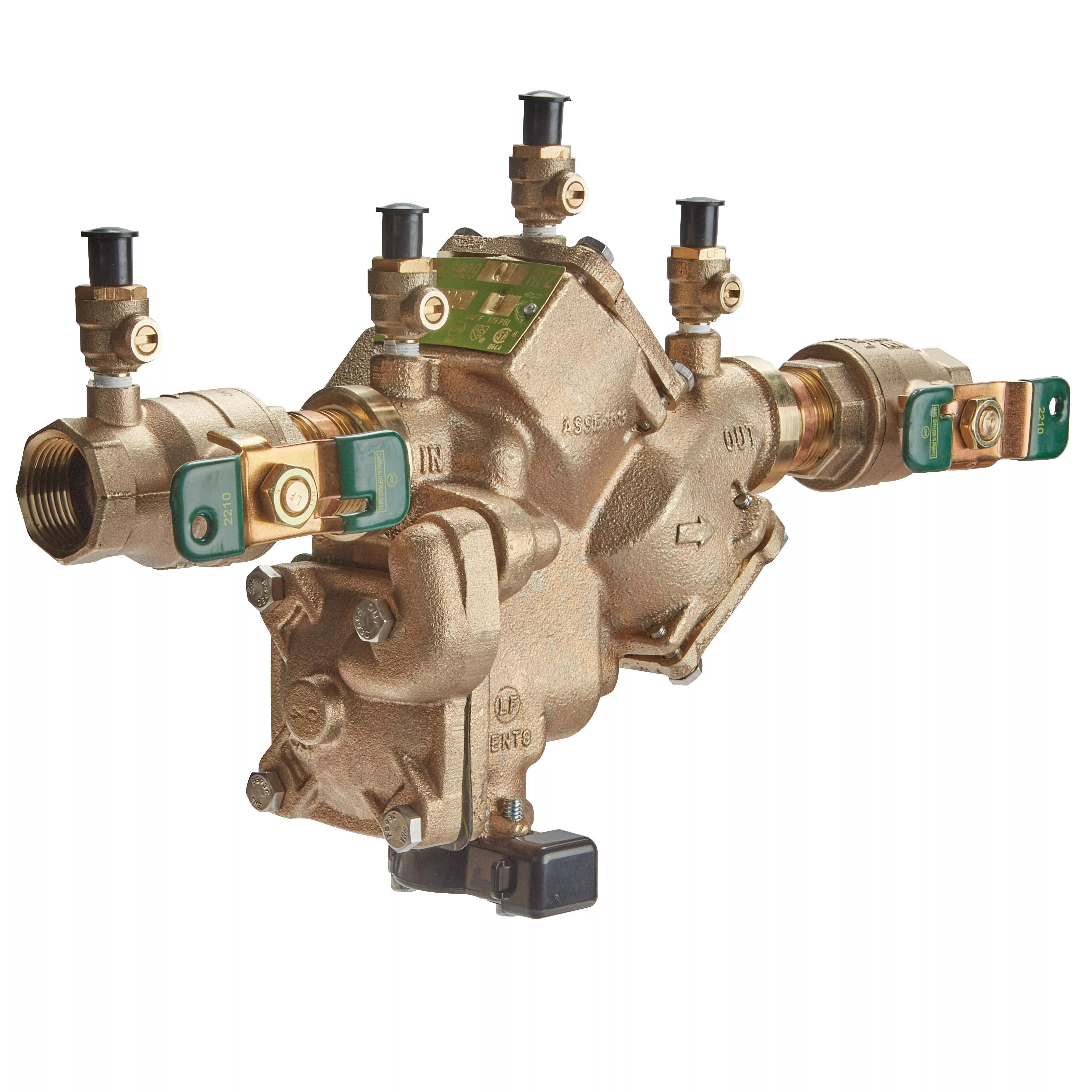 WATTS F391008 LF909-FS Inline Reduced Pressure Zone Backflow Preventer, 3/4 in Nominal, FNPT End Style, Quarter-Turn Ball Valve, Copper Silicon Alloy Body, Reduced Pressure Zone, Domestic